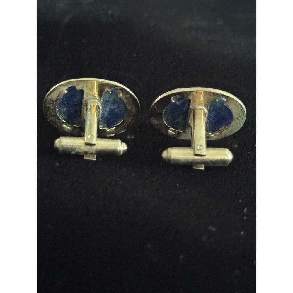 Vintage Cufflinks 1/20 12k GF Blue Lapis Lazuli Gold Tone Oval Gold Flecks
